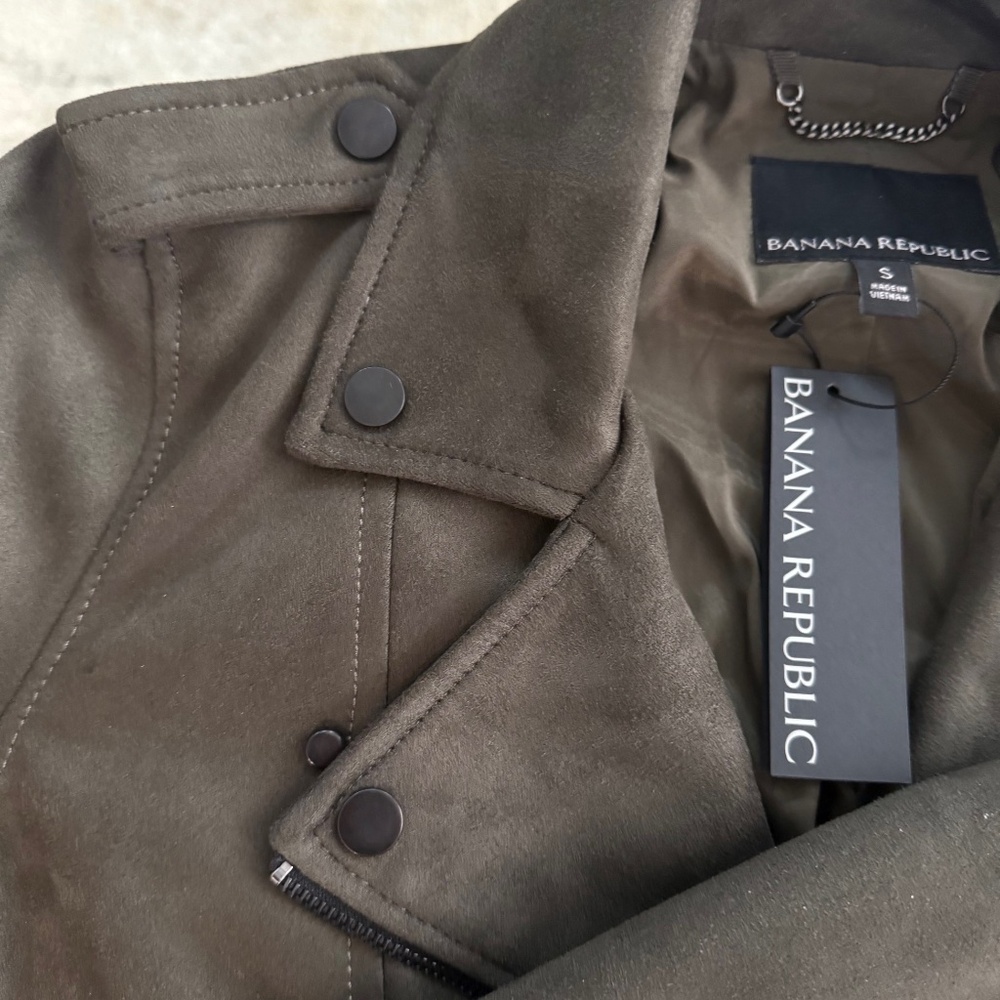 NWT Banana Republic Khaki Moto. Vegan Suede Jacket. Size S - Picture 8 of 13